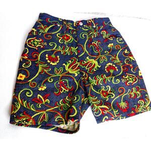 Vintage 70s Maverick Denim Shorts Tapestry Print High Rise Mod Novelty Pattern